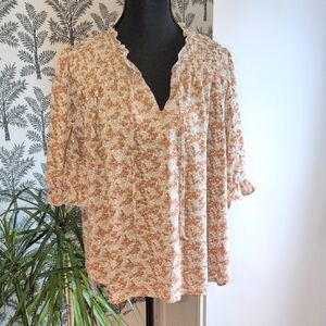 MELLODAY Cream and Brown Floral Blouse